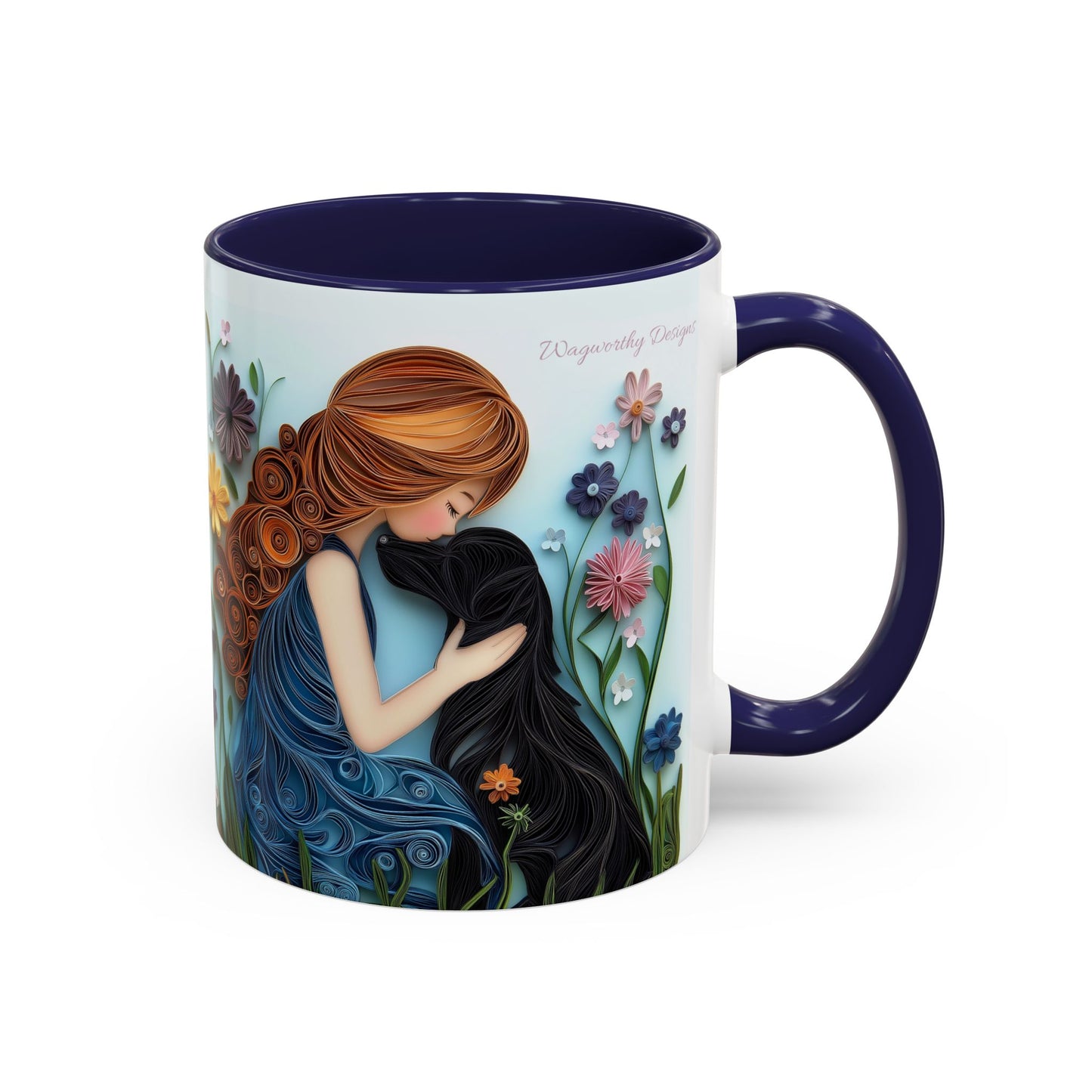 Mug - Girl and Her Dog - Spring - 11, 15oz Accent Colors