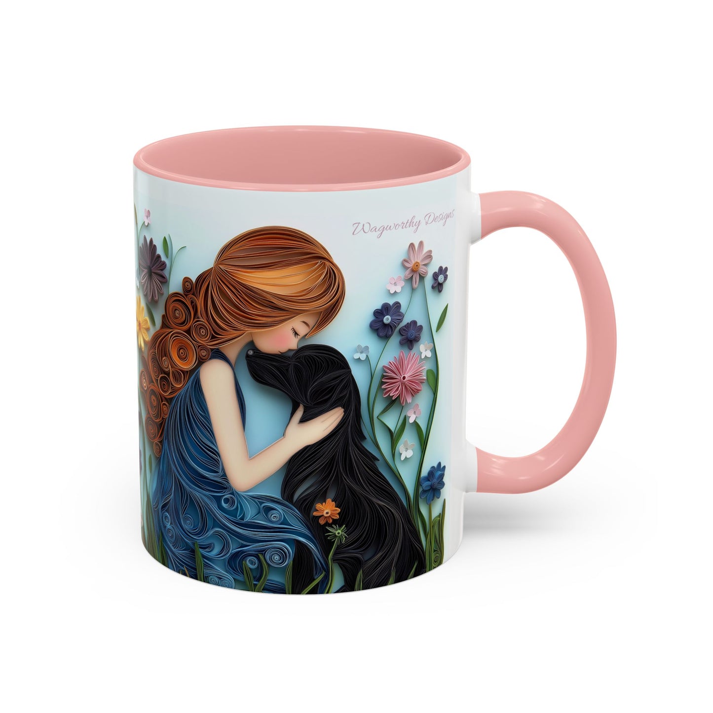 Mug - Girl and Her Dog - Spring - 11, 15oz Accent Colors