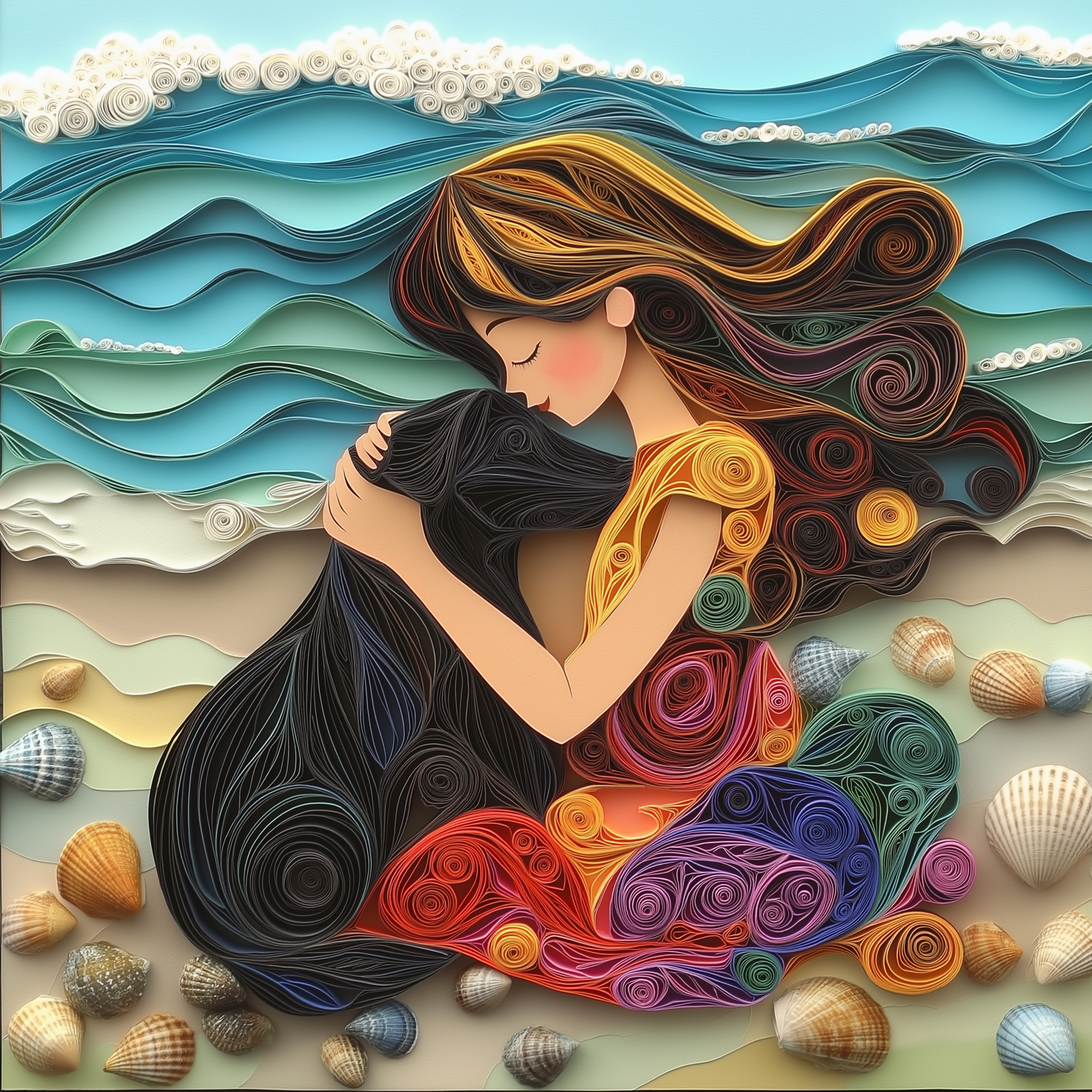 Mug - Girl and Her Dog - Summer - 11, 15oz Accent Colors