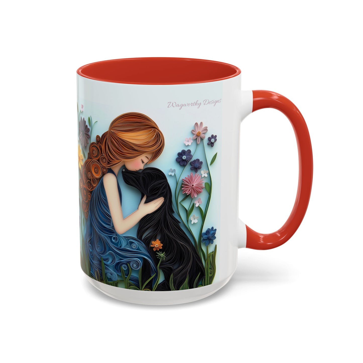 Mug - Girl and Her Dog - Spring - 11, 15oz Accent Colors