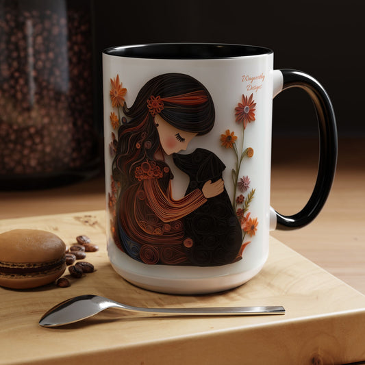 Mug - Girl and Her Dog - Autumn - 11, 15oz Accent Colors