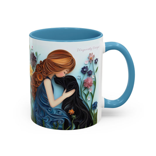 Mug - Girl and Her Dog - Spring - 11, 15oz Accent Colors